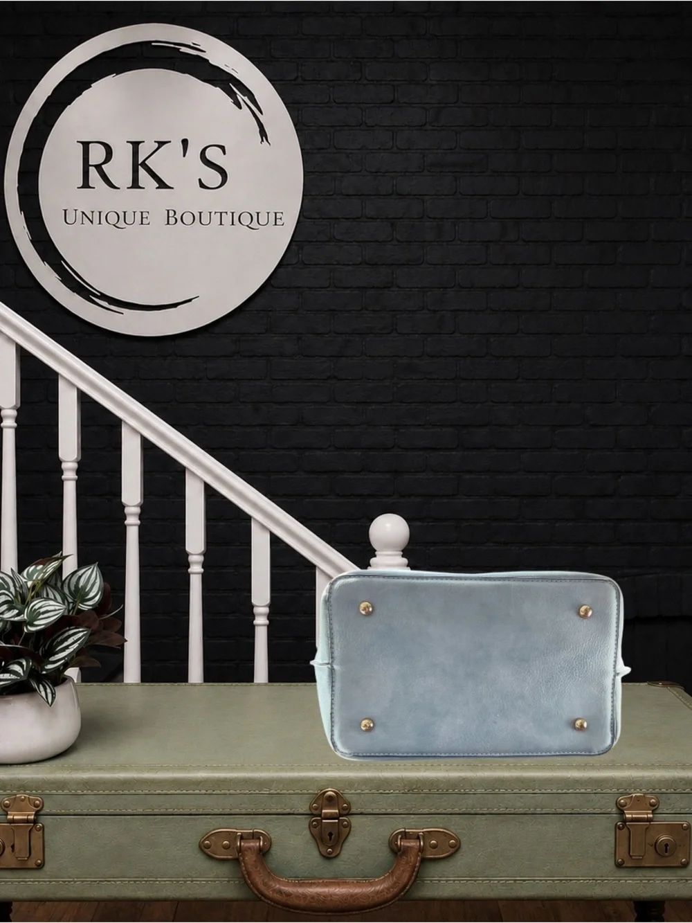 Light Blue Leather Shoulder Bag